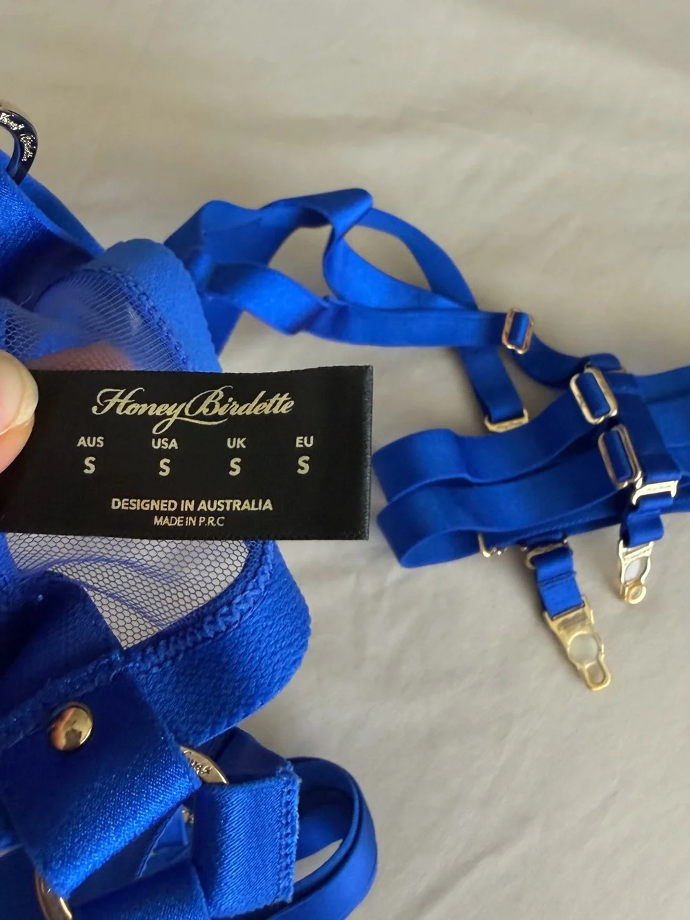 Honey Birdette Cobalt Blue Strappy Harness Belt